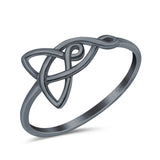 Rhodium Plated Celtic Symbol Band Ring Solid 925 Sterling Silver (10mm)
