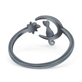 Cat On The Moon Start Rhodium Plated 925 Sterling Silver (12mm)