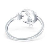 Cat On The Moon Start Rhodium Plated 925 Sterling Silver (12mm)