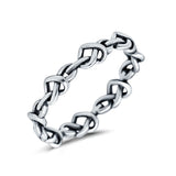 Heart Knots Oxidized Band Ring Solid 925 Sterling Silver (4mm)