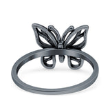 Butterfly Ring Oxidized Band Solid 925 Sterling Silver Thumb Ring (11.7mm)