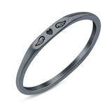 Heart & Wings Ring Oxidized Band Solid 925 Sterling Silver Thumb Ring (2.2mm)