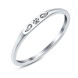 Paw Print & Wings Ring Oxidized Band Solid 925 Sterling Silver Thumb Ring (2.2mm)