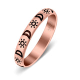 Moon & Stars Ring Oxidized Band Solid 925 Sterling Silver Thumb Ring (3mm)
