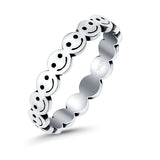 Happy Face Ring Oxidized Band Solid 925 Sterling Silver Thumb Ring (4mm)