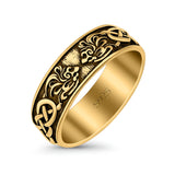 Celtic Ring Oxidized Band Solid 925 Sterling Silver Thumb Ring (7mm)