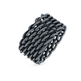 Weave Ring Oxidized Band Solid 925 Sterling Silver Thumb Ring (13mm)
