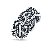 Weave Ring Oxidized Band Solid 925 Sterling Silver Thumb Ring (8mm)