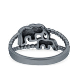 Mama and Baby Elephant Oxidized Solid 925 Sterling Silver (9mm)