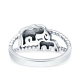 Mama and Baby Elephant Oxidized Solid 925 Sterling Silver (9mm)