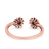 Flowers Ring Oxidized Band Solid 925 Sterling Silver Thumb Ring (6mm)