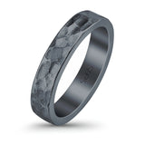 Hammered Ring Rhodium Plated Band Solid 925 Sterling Silver Thumb Ring (4mm)