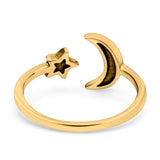 Moon & Star Ring Oxidized Band Solid 925 Sterling Silver Thumb Ring (10mm)