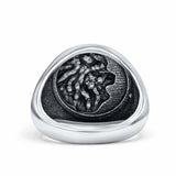 Lion Ring Oxidized Band Solid 925 Sterling Silver Thumb Ring (17mm)