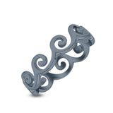 Dainty Filigree Curves Pattern Wave Design Oxidized Fashion Band Solid 925 Sterling Silver Thumb Ring (5mm)