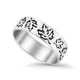Oak Leaf Engraved Oxidized Band 925 Sterling Silver Thumb Ring (5.7mm)