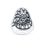 Filigree Leaves Circle Charm Tree of Life Statement Oxidized Band Solid 925 Sterling Silver Thumb Ring (27.5mm)