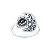 Filigree Crescent Moon & Sun Ring Oxidized 925 Sterling Silver (14.6mm)