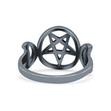 Iconic Half Moon And Star Goddess Triple Pentacle Design Pentagram Trending Oxidized Band Thumb Ring (12.5mm)