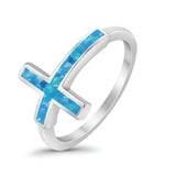 Sideways Cross Ring Rhodium Plated Band Lab Created Opal 925 Sterling Silver (12mm)