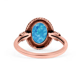 Petite Dainty Vintage Style Lab Opal Ring Solid Oval Oxidized 925 Sterling Silver