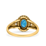 Filigree Petite Dainty Lab Opal Ring Solid Oval Oxidized 925 Sterling Silver