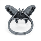 Solitaire Butterfly Ring Band Oxidized Simulated Turquoise CZ 925 Sterling Silver