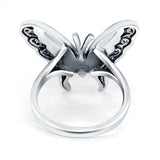 Solitaire Butterfly Ring Band Oxidized Simulated Turquoise CZ 925 Sterling Silver