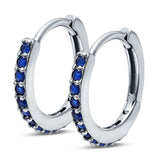 Half Eternity Huggie Hoop Earrings Round Simulated Cubic Zirconia 925 Sterling Silver (16mm)