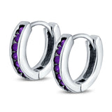Eternity Huggie Hoop Earrings Channel Round Simulated CZ 925 Sterling Silver (16mm)