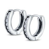 Eternity Huggie Hoop Earrings Channel Round Simulated CZ 925 Sterling Silver (16mm)