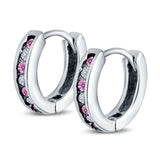 Eternity Huggie Hoop Earrings Channel Round Simulated CZ 925 Sterling Silver (16mm)