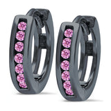 Half Eternity Hoop Earrings Round Simulated CZ 925 Sterling Silver (11mm)