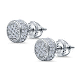 Round Stud Earrings Micro Pave Simulated CZ Screwback 925 Sterling Silver