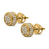 Round Stud Earrings Micro Pave Simulated CZ Screwback 925 Sterling Silver
