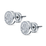Stud Earrings Round Micro Pave Simulated CZ Screwback Hip-Hop Iced Out 925 Sterling Silver