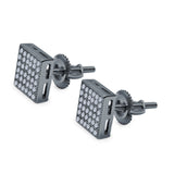 Square Stud Earrings Pave Simulated CZ Screw-Back 925 Sterling Silver