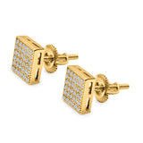 Square Stud Earrings Pave Simulated CZ Screw-Back 925 Sterling Silver