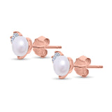 Elegant Pearl Stud Earrings Simulated CZ 925 Sterling Silver