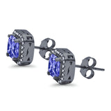 Stud Earrings Wedding Bridal Princess Simulated Cubic Zirconia Solid 925 Sterling Silver