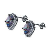 Cushion Cut Stud Earrings Simulated CZ 925 Sterling Silver