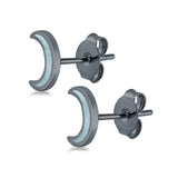 Half Moon CZ Stud Earrings Natural Larimar 925 Sterling Silver (7.5mm)