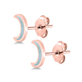 Half Moon CZ Stud Earrings Natural Larimar 925 Sterling Silver (7.5mm)