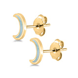 Half Moon CZ Stud Earrings Natural Larimar 925 Sterling Silver (7.5mm)