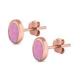 Solitaire Oval Stud Earrings Lab Created Opal 925 Sterling Silver