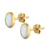 Solitaire Oval Stud Earrings Lab Created Opal 925 Sterling Silver