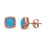 Bridal Engagement Earrings Cushion Lab Opal Simulated CZ 925 Sterling Silver
