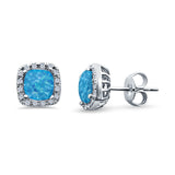 Bridal Engagement Earrings Cushion Lab Opal Simulated CZ 925 Sterling Silver