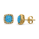 Bridal Engagement Earrings Cushion Lab Opal Simulated CZ 925 Sterling Silver