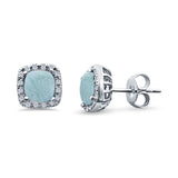 Bridal Engagement Earrings Cushion Lab Opal Simulated CZ 925 Sterling Silver